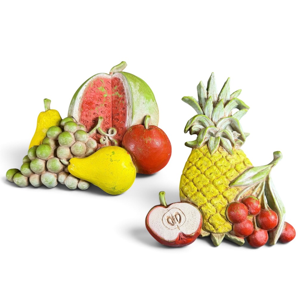 Vintage 1976 Syroco Fruit Wall Plaques Set Watermelon Pineapple MCM Décor